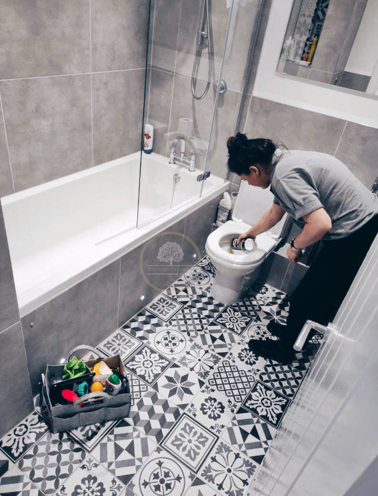 Country Cleaners staff cleaning a toilet in Cullompton